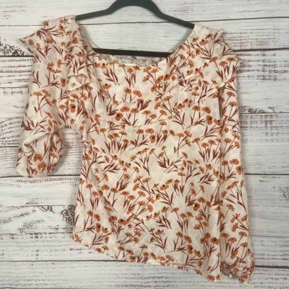 Maje Laurane One shoulder floral print popover size small blouse - Picture 2 of 9